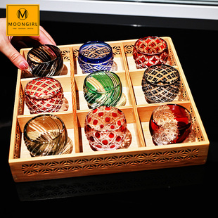 Moongirl日本式 炫彩玻璃专业白酒杯清酒杯闻香杯烈酒杯子托盘套装