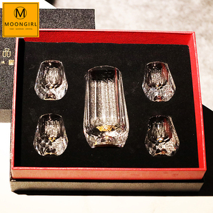 moongirl水晶玻璃一两口杯烈酒杯酒盅家用分酒器白酒杯子礼盒套装