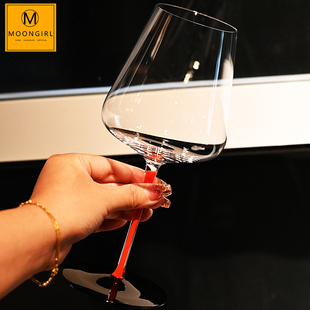Moongril手工彩色杆轻奢超薄水晶玻璃高脚红酒杯白葡萄酒杯子套装