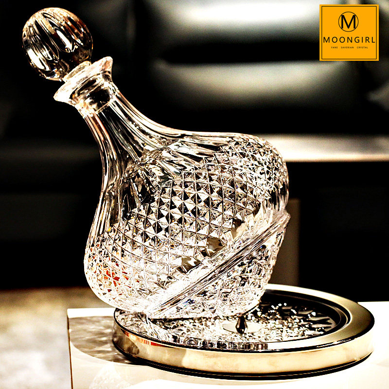 Moongril水晶玻璃红酒分酒器不倒翁旋转摇摇葡萄酒倒醒酒器壶套装