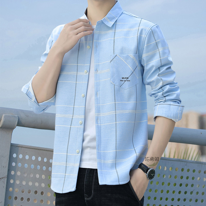 拓丽雅秋冬男长袖高档衬衫韩版帅气百搭加绒加厚衬衣商务寸衫外套