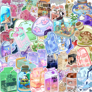 40张Q版奶茶饮料贴纸手账本美食记录贴纸行李箱手机壳个性创意ins风韩系装饰贴画
