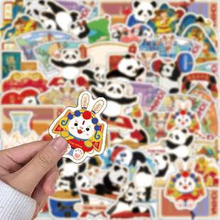 54张运动徽章熊猫素材贴纸装饰世界巨星熊猫行李箱滑板车平板水杯手机壳滴胶痛包装饰PVC贴画