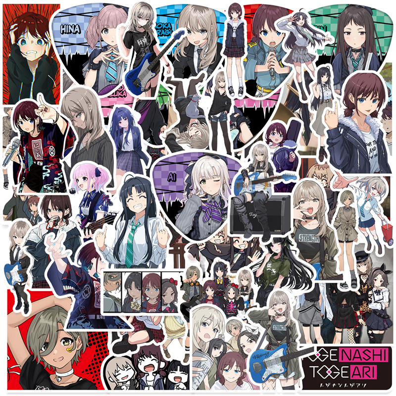 50张动漫卡通二次元哭泣少女乐队涂鸦贴纸装饰笔记本头盔相框画手账保温杯吉他衣柜收纳箱拉杆箱贴纸防水pvc