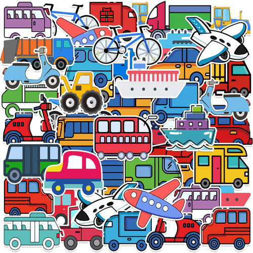 50张卡通交通工具装饰防水贴纸