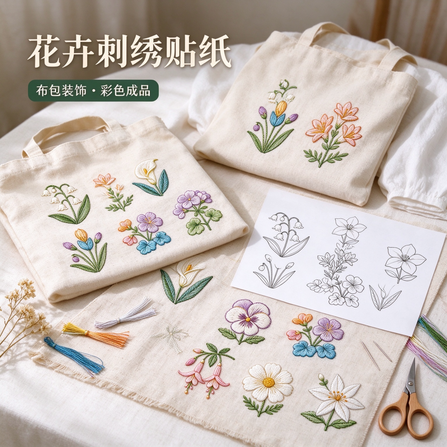 清新小花水溶刺绣底纸可打印易溶