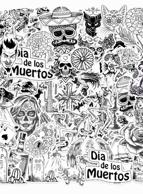 50张复古Dark Gothic暗黑哥特风黑白色系涂鸦贴纸装饰笔记本头盔行李箱手账保温杯吉他衣柜拉杆箱贴纸防水pvc