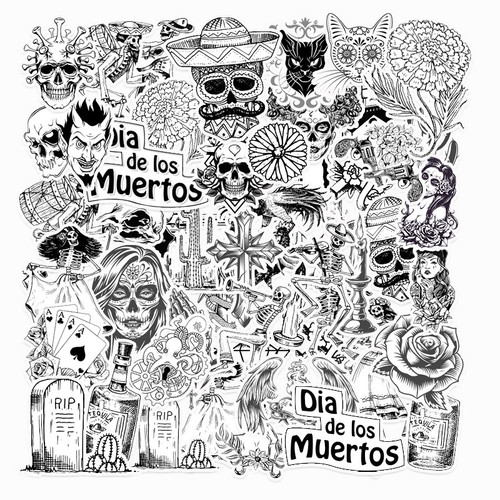 50张暗黑哥特风装饰涂鸦贴纸黑白