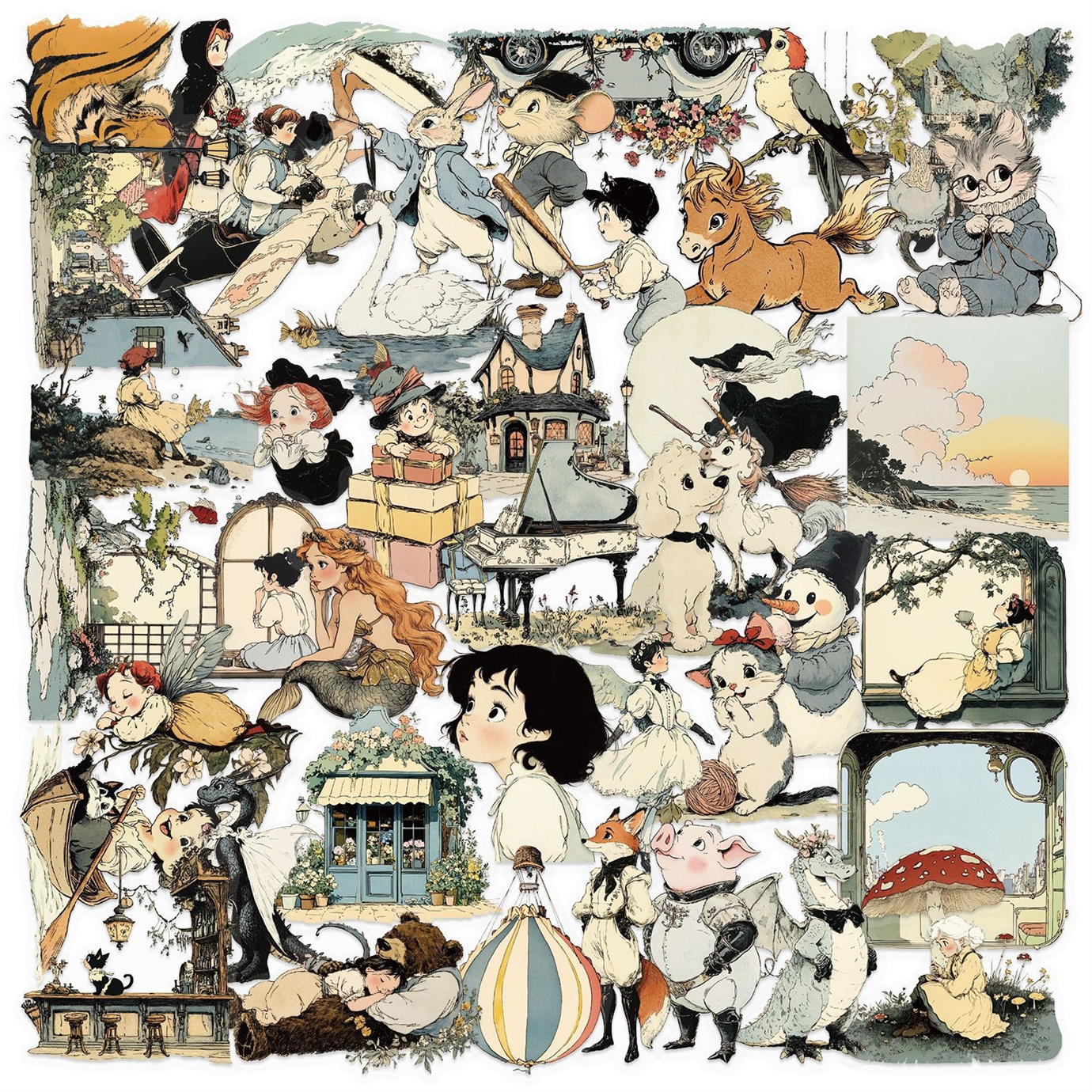 50张复古童趣漫画贴纸