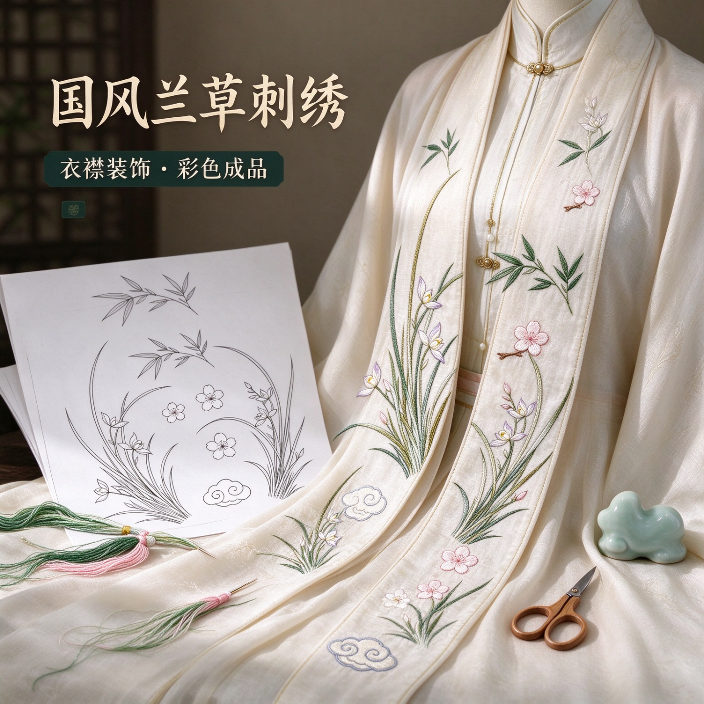 新中式水溶刺绣贴纸手工刺绣装饰