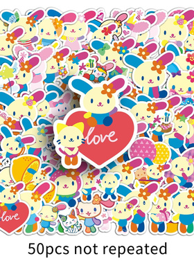 50张花小兔贴纸卡通usahana装饰文具手机可滴胶小麻薯贴纸装平板电脑水杯防水DIY涂鸦贴