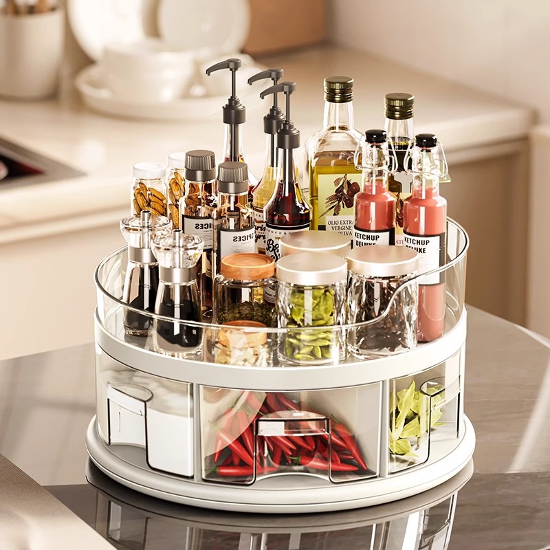 日本旋转调料品置物架厨房油盐酱醋调料盘用品大全收纳盒调味罐架