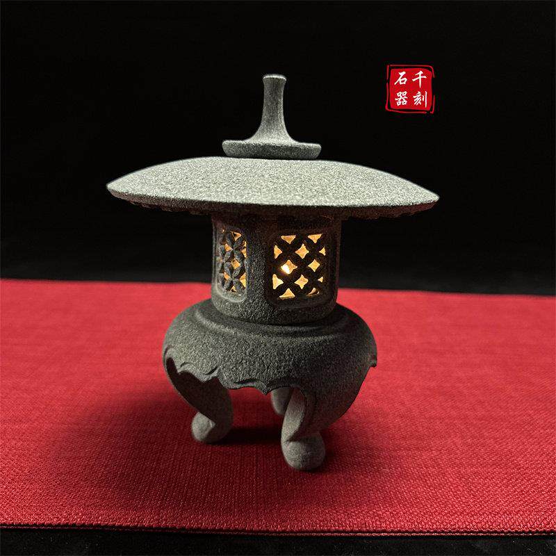 青石小灯笼盆景茶道摆件天然石头宫灯装饰鱼缸造景假山装饰石灯塔