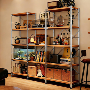 日式 原木风置物架家用落地收纳架书本商品陈列展示架厨房储物架子