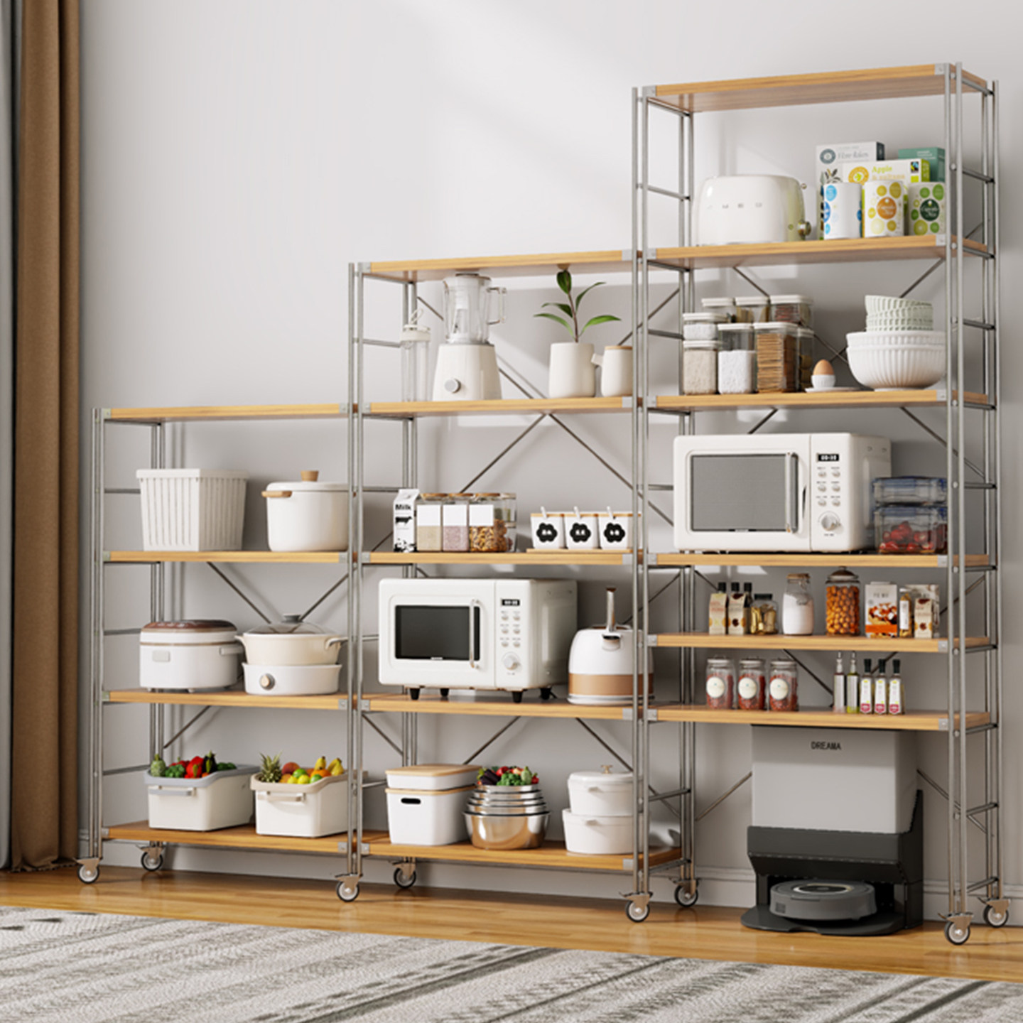 日式原木风置物架家用落地收纳架书本商品陈列展示架厨房储物架子