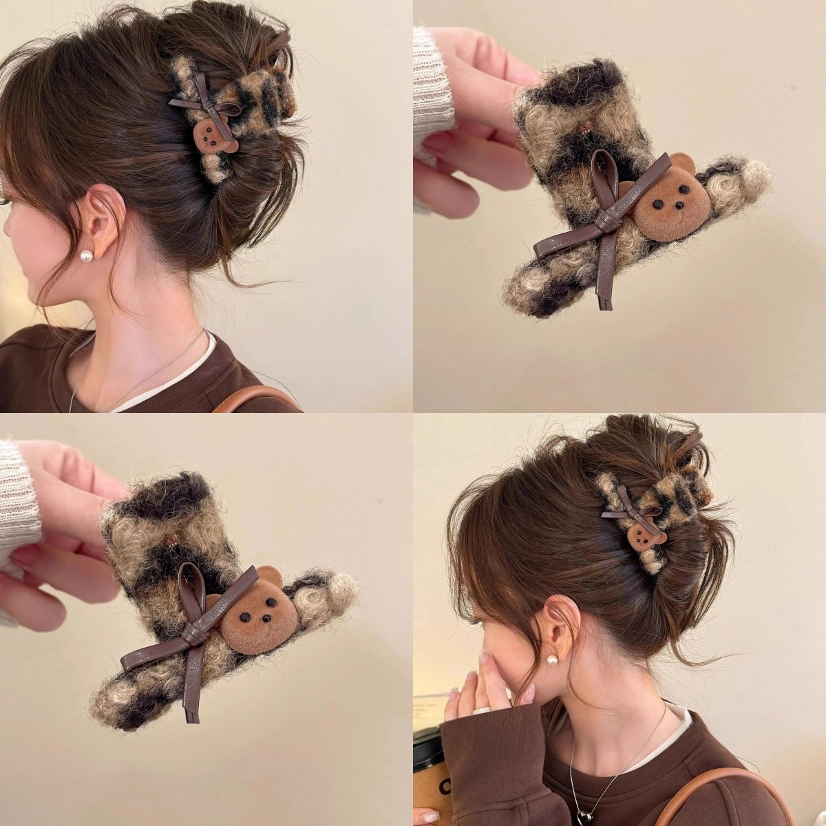 韩系豹纹小熊毛绒抓夹女款ins风气质发夹高级感后脑勺鲨鱼夹发饰,饰品/流行首饰/时尚饰品新,发饰,淘宝优惠券,粉丝福利购,淘宝优惠卷