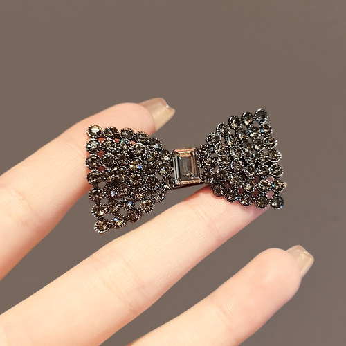 法式超闪蝴蝶结鸭嘴夹法式镂空满钻发卡子仙气侧边小号刘海夹