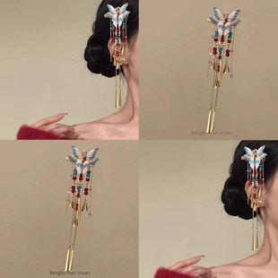 新中式蝴蝶发夹边夹侧边古风发饰复古时尚精致感流苏头饰刘海夹子