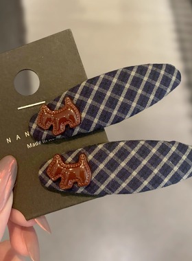 韩国ins风格纹狗狗掰掰夹懒人bb夹甜美鸭嘴夹女侧边刘海碎发夹子