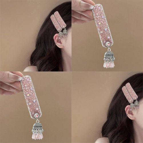 名狐甜美粉水晶流苏发夹