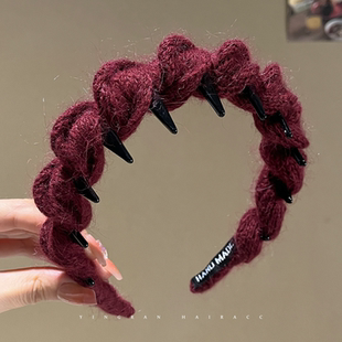 时尚编织毛线发箍头饰女秋冬气质高颅顶毛绒头箍发饰防滑带齿发卡