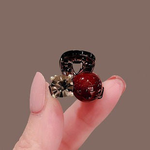 红色珍珠迷你小抓夹女前额侧边小夹子2024新款刘海夹水钻发夹发饰