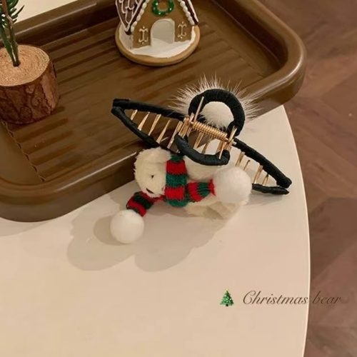 圣诞小熊抓夹发夹女2025年新款鲨鱼夹盘发后脑勺可爱毛绒发饰头饰