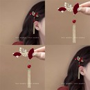 复古植绒红扇子发夹新中式 流苏侧边刘海夹前额碎发卡国风新年发饰