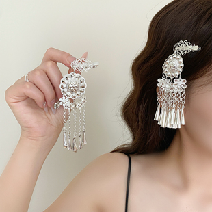 少数民族风银色流苏发夹复古个性云南苗族发饰汉服旗袍发夹侧边夹
