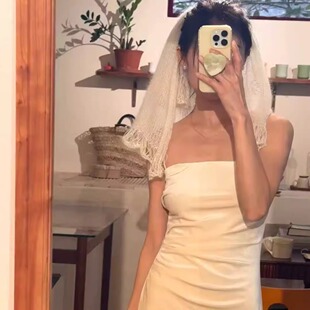 新娘手工超仙针织头纱拍照领证头饰可爱双层头纱氛围感配饰