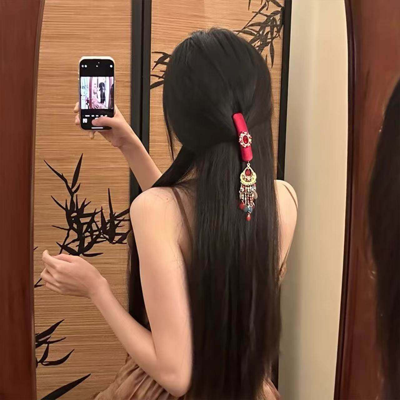 复古红色流苏发夹民族风苗疆半扎发侧边夹汉服配饰女,饰品/流行首饰/时尚饰品新,发饰,淘宝优惠券,粉丝福利购,淘宝优惠卷