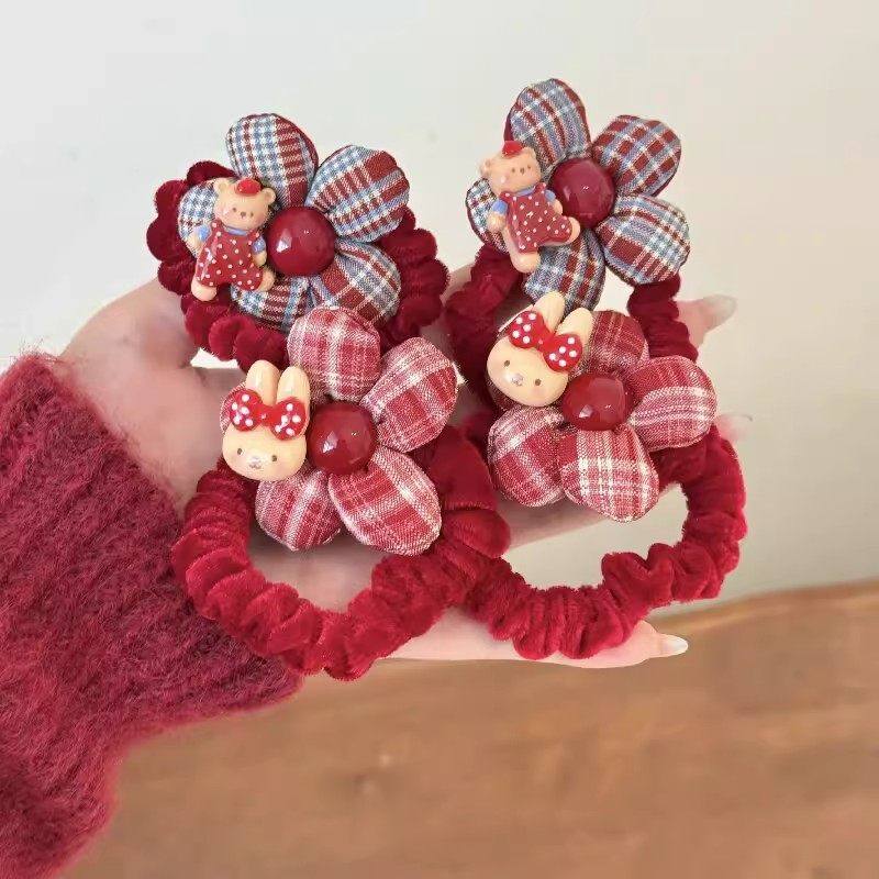 新年头饰红色格纹儿童头绳女童花朵发圈宝宝发绳韩高马尾发饰,饰品/流行首饰/时尚饰品新,发饰,淘宝优惠券,粉丝福利购,淘宝优惠卷