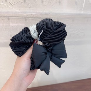 高级感风琴褶黑色充棉蝴蝶结大肠发圈显发量多丸子头发绳韩国头绳