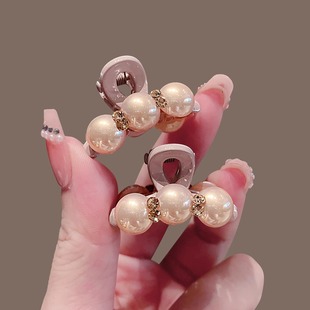 2025新款ins粉色珍珠小号抓夹韩版时尚少女风幻彩水钻刘海夹发抓