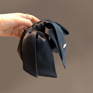 韩版简约INS黑色蝴蝶结马尾抓夹金标盘发抓发夹女高级感出勤夹子