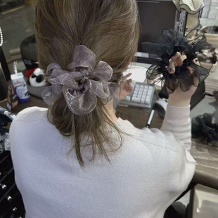 东大门同款 小众设计欧根纱蝴蝶结发圈百搭简约丸子头发绳少女头绳