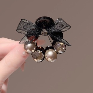 蝴蝶结珍珠发夹水晶夹子女高马尾支撑抓夹后脑勺半扎卡子头饰