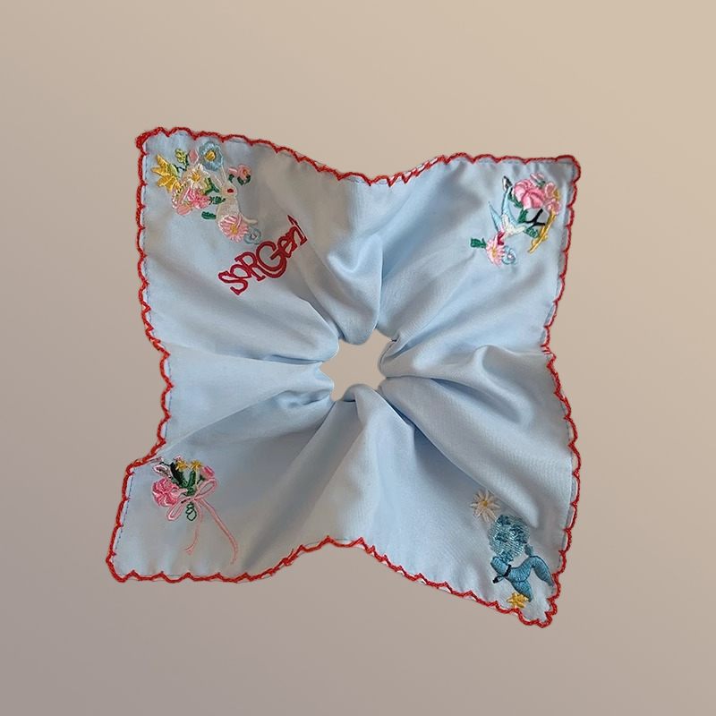 重工刺绣高级感方巾大肠发圈女韩系方形扎头发低马尾皮筋发绳头绳