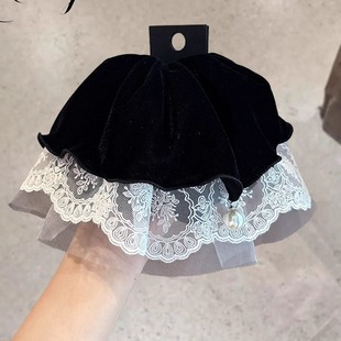 韩国发饰2025秋冬丝绒蕾丝马尾夹气质温柔蝴蝶结裙摆后脑勺抓夹