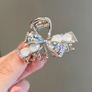 高级感水钻猫眼石蝴蝶结发夹精致半扎发中号抓夹后脑勺发饰