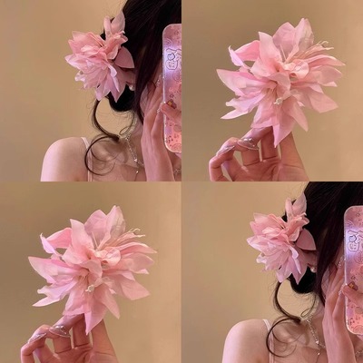 早春唯美粉色花朵发夹女气质发卡头饰超仙纯欲风头花发饰