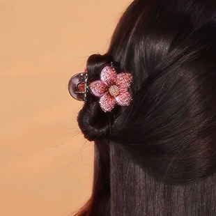 国风桃花发夹女2025年发卡气质百搭小号抓夹后脑勺半扎发鲨鱼夹女