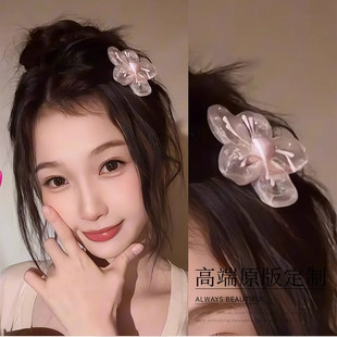 虞书欣同款粉色花朵夹子头饰发夹女甜美果冻鸡蛋花发卡侧边发发饰