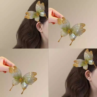 枯叶蝶蝴蝶发夹古风森系超仙侧边高颜值国风复古发饰汉服配饰