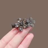 韩国复古高级感水晶镶钻发夹甜美气质水钻花朵边夹鸭嘴夹女刘海夹