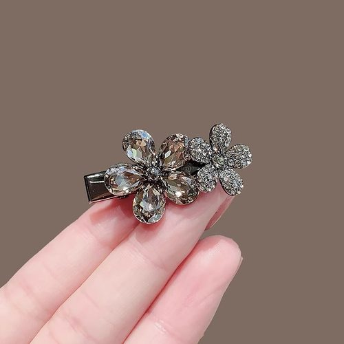 韩国复古高级感水晶镶钻发夹甜美气质水钻花朵边夹鸭嘴夹女刘海夹