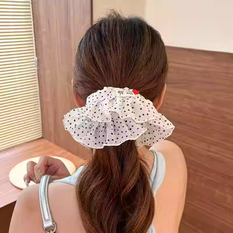 韩国网红气质高级感网纱波点荷叶边爱心肥肠圈大号宽边发圈头绳女,饰品/流行首饰/时尚饰品新,发饰,淘宝优惠券,粉丝福利购,淘宝优惠卷