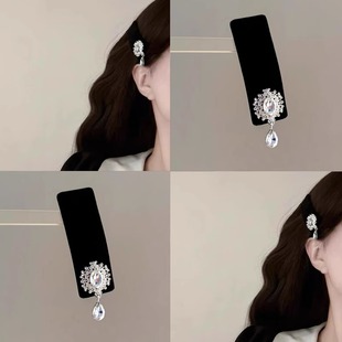 秋冬复古丝绒大号方形水钻发夹民族风锆石闪钻吊坠侧边发卡