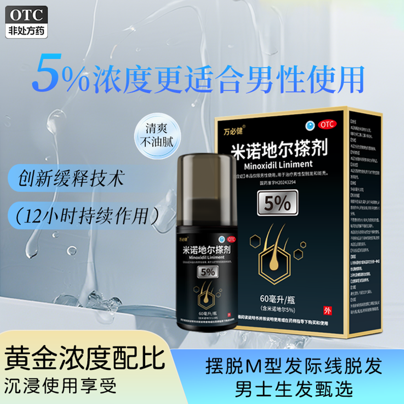 米诺地尔秃头斑秃生发专用药防脱育增发生发