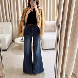 显瘦不贴腿百搭喇叭裤 新款 女冬季 加绒加厚保暖复古高腰微喇牛仔裤